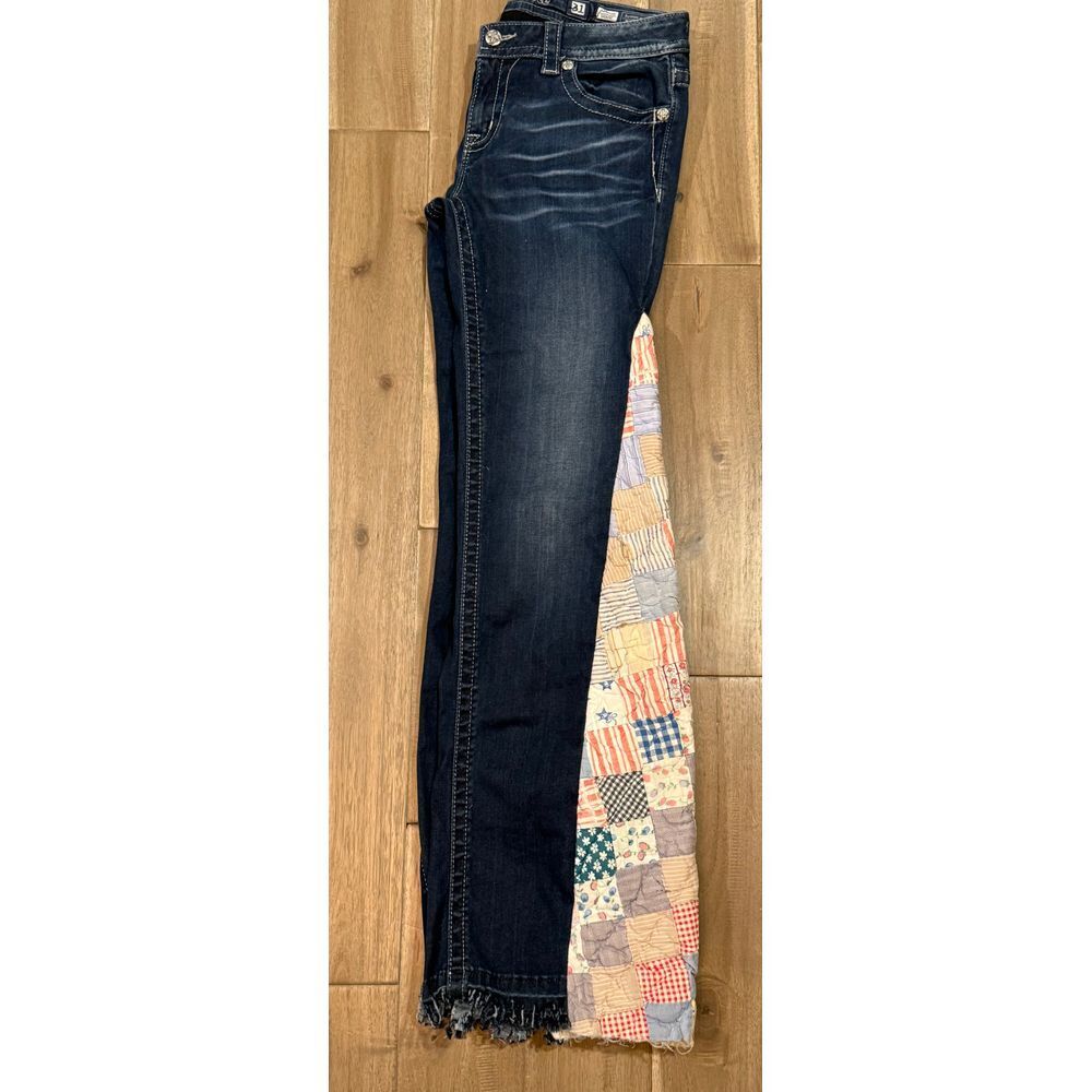 Miss Me Antique Quilt Patchwork Boho Panel Custom Skinny Jeans 31 So Cute!